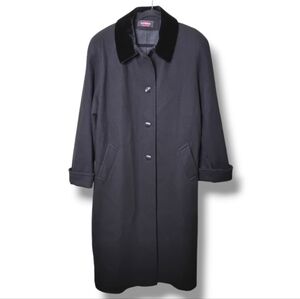 Alorna Vintage Wool Long Black Coat Velvet Collar Size L